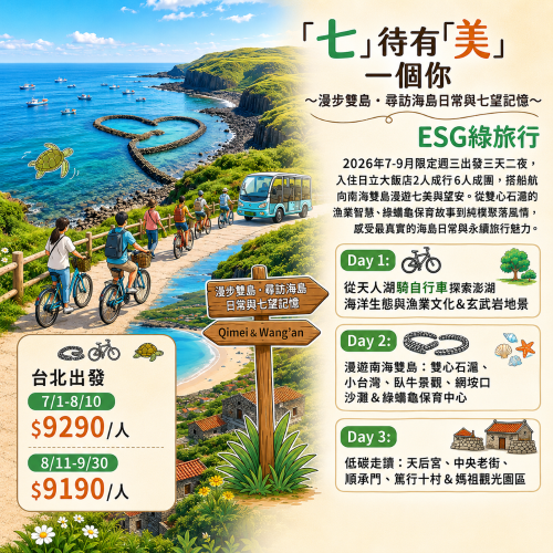 【「七 」待有「 美」 一個你~漫步雙島．尋訪海島日常與七望記憶】ESG綠旅行  - 台北出發
